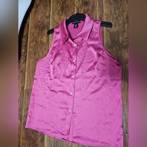 Hot pink silk button down sz Large